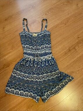 Hollister Blue and White Printed Romper